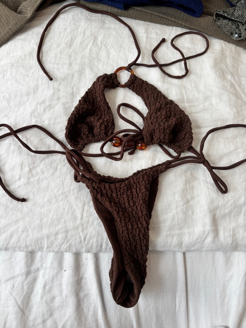 Jaded London Brown Textured String Bikini - Picture 2 of 4